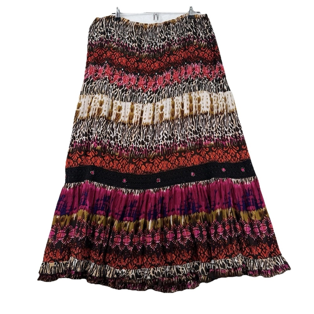 Forbidden Los Angeles Boho Maxi Skirt Large L Animal Print Cheetah Mixed Pattern